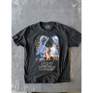 Goodie Two Sleeves Cat Wars Graphic T-Shirt Mens XL Black Space Parody Tee